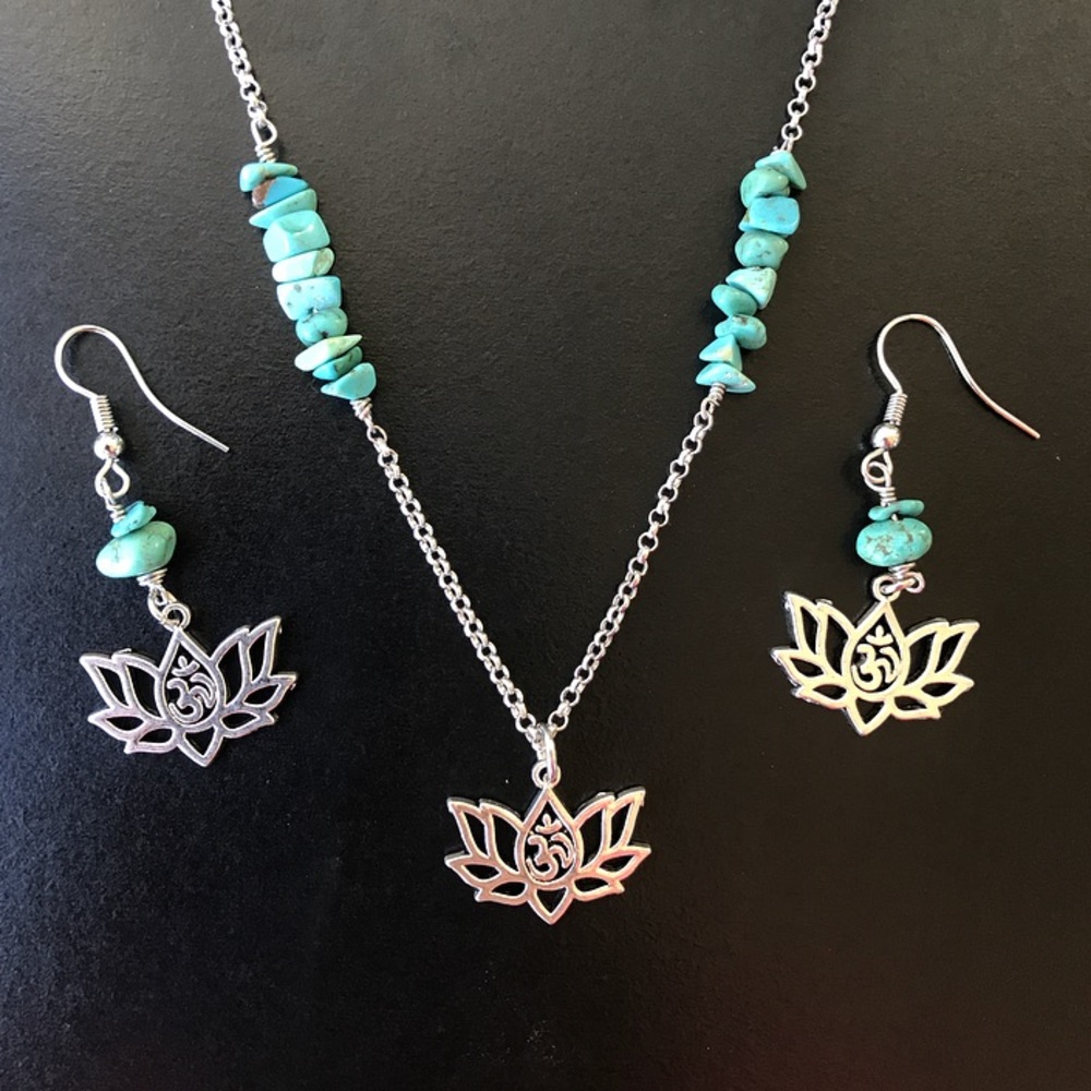 Handmade Boho turquoise om sign lotus flower set - Picture 4 of 9